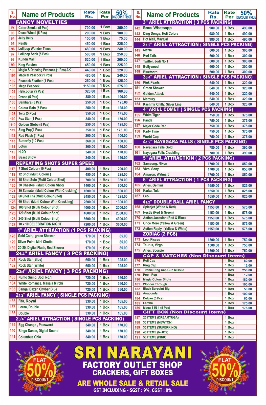 Original 2026 price list page two, products 92 to 191